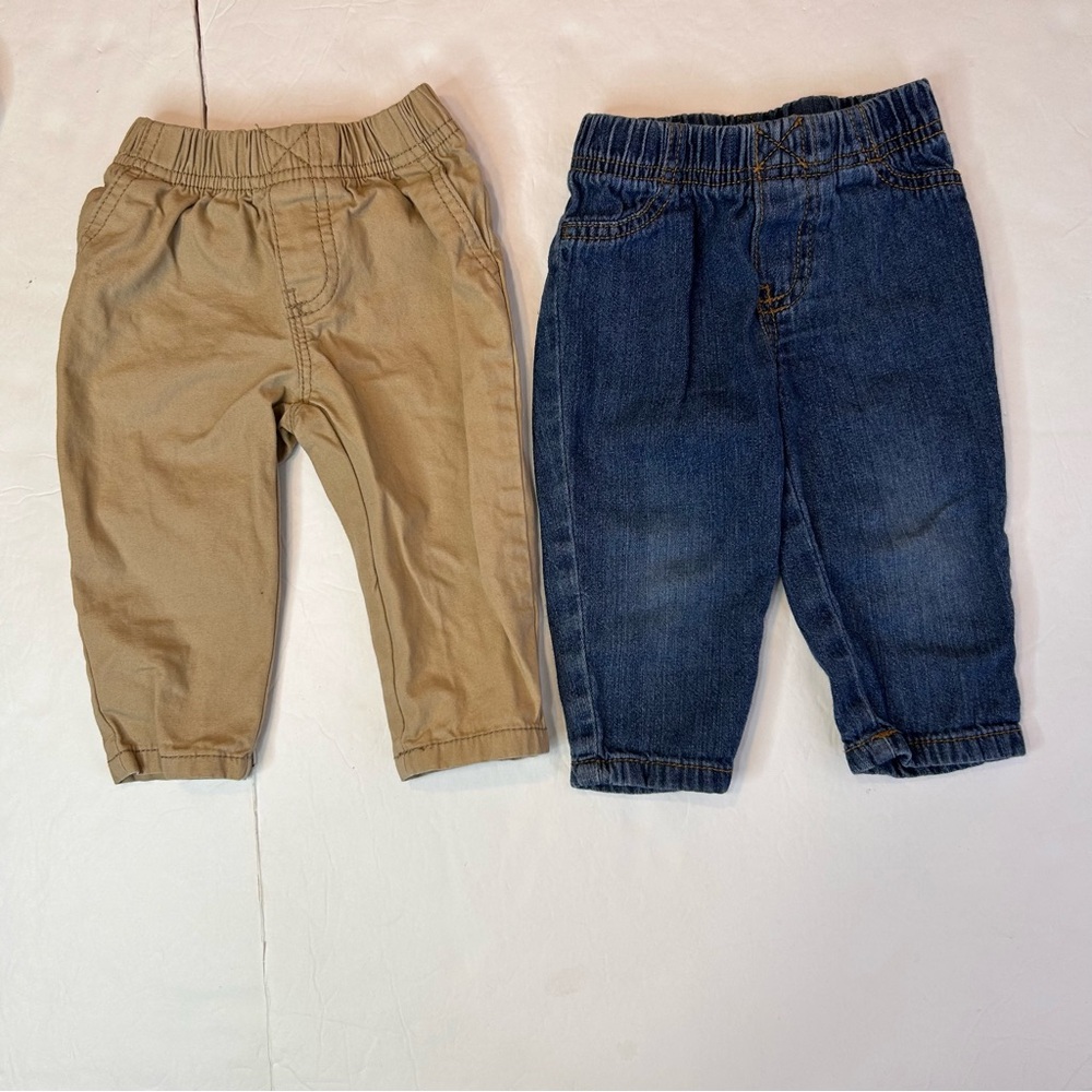 Carter's Tan and Blue 2Pairs of Boy Pants Kids Jeans and khaki pants Size 9Month